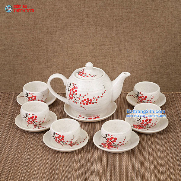 MẪU ẤM TRÀ ĐỘC ĐÁO HOẠ TIẾT HOA ĐÀO ĐỎ MAY MẮN