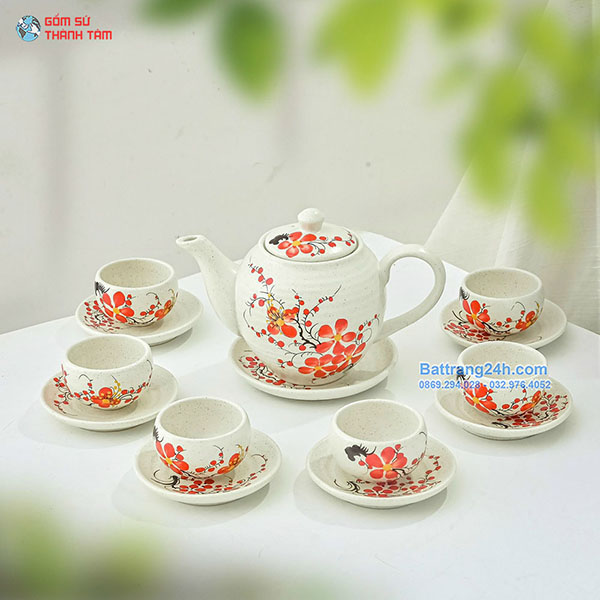 MẪU ẤM TRÀ ĐỘC ĐÁO HOẠ TIẾT HOA ĐÀO ĐỎ MAY MẮN