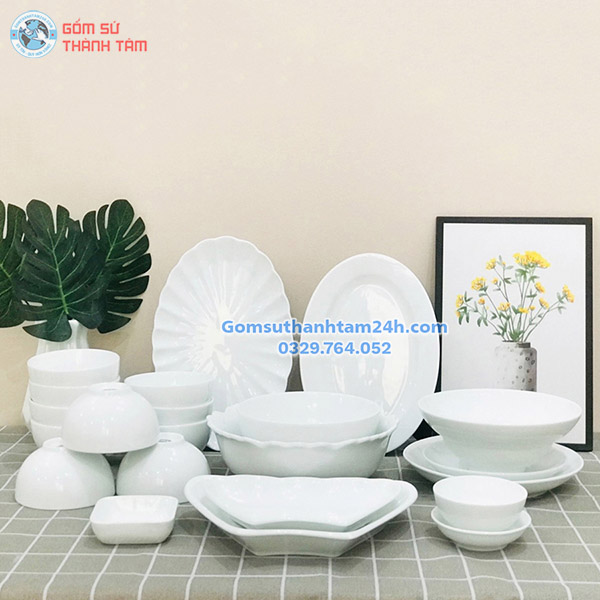 BỘ BÁT ĐĨA TRẮNG SỨ CHẤT LƯỢNG CHUẨN BÁT TRÀNG