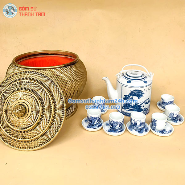 BAO Ủ ẤM TRÀ NHỰA GIẢ MÂY TRE ĐAN MÀU VÀNG KIM