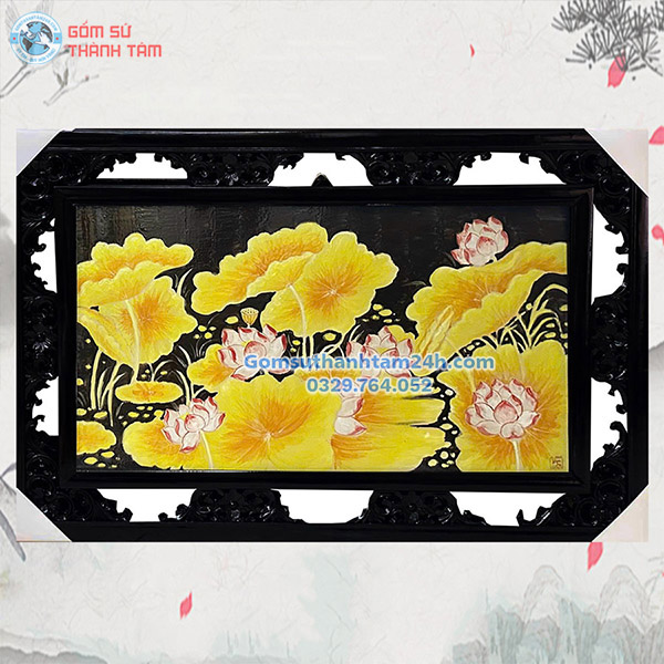 TRANH SỨ BÁT TRÀNG VẼ HOA SEN TỈ MỈ, CAO CẤP
