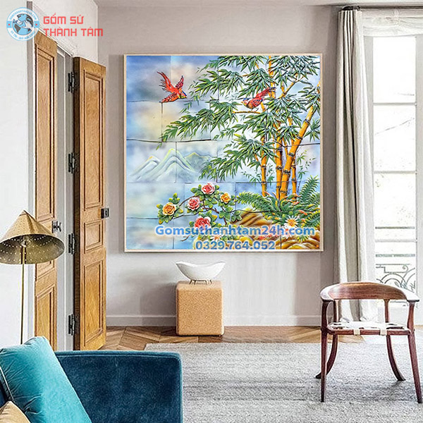 TRANH GỐM ĐẮP NỔI GHÉP MẢNH SƠN THUỶ HỮU TÌNH