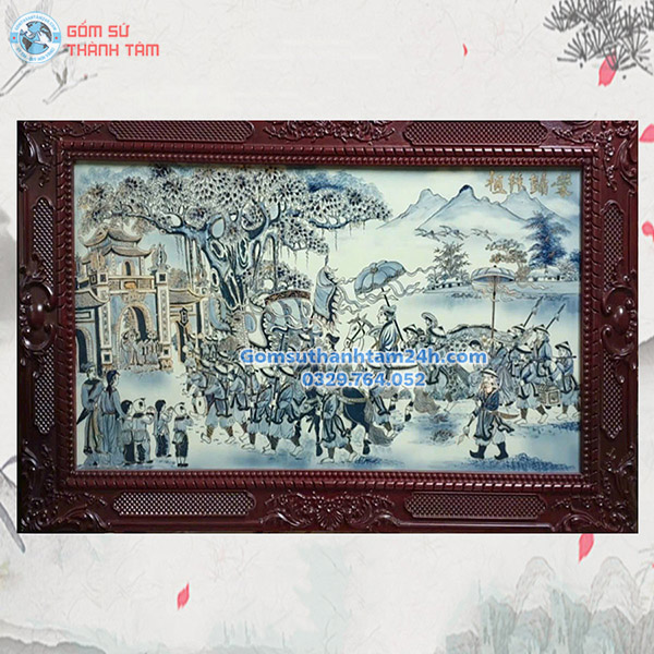 TRANH SỨ BÁT TRÀNG VINH QUY BÁI TỔ KHUNG CHỮ NHẬT