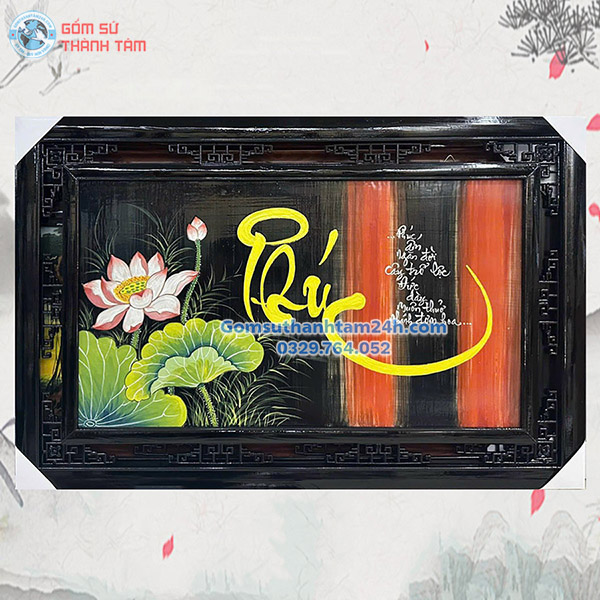 TRANH SỨ BÁT TRÀNG VẼ HOA SEN TỈ MỈ, CAO CẤP