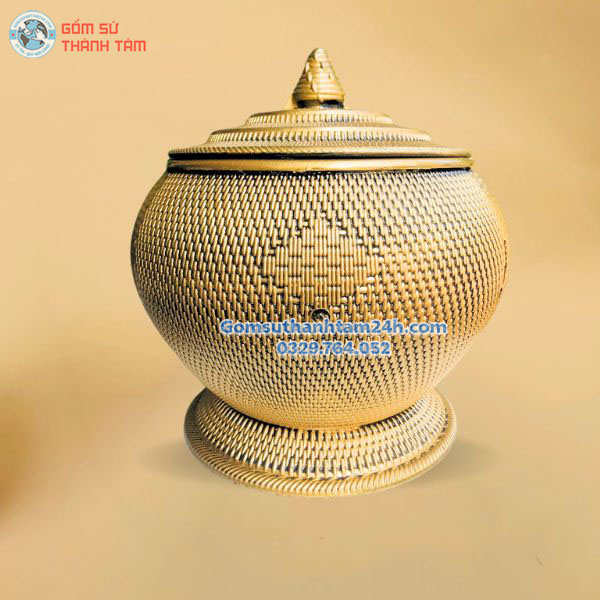 BAO Ủ ẤM TRÀ NHỰA GIẢ MÂY TRE ĐAN MÀU VÀNG KIM
