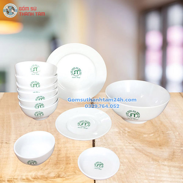 BỘ BÁT ĐĨA TRẮNG IN LOGO THEO YÊU CẦU