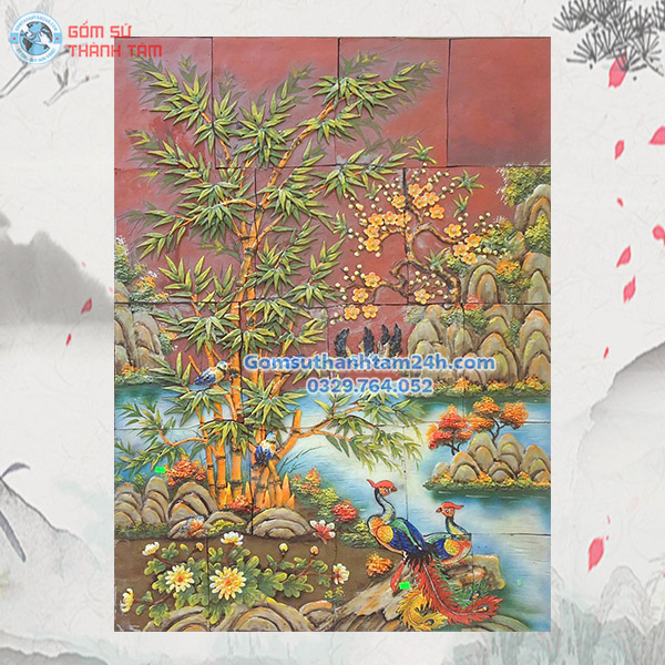 TRANH GỐM ĐẮP NỔI GHÉP MẢNH SƠN THUỶ HỮU TÌNH