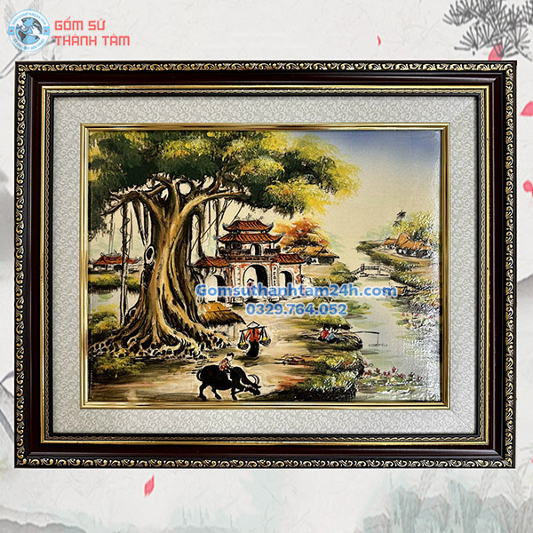 TRANH SỨ BÁT TRÀNG CẢNH ĐỒNG QUÊ KHUNG CỠ NHỎ