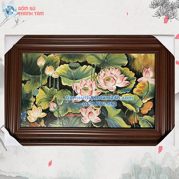 TRANH SỨ BÁT TRÀNG VẼ HOA SEN TỈ MỈ, CAO CẤP