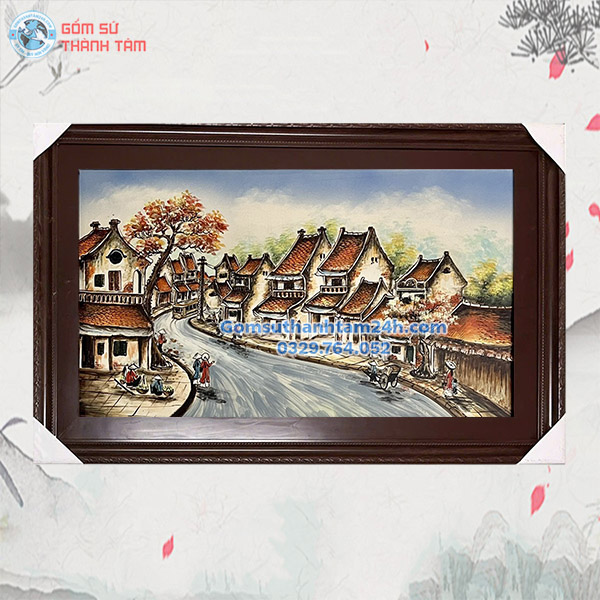 TRANH SỨ BÁT TRÀNG CẢNH PHỐ CỔ KHUNG CHỮ NHẬT