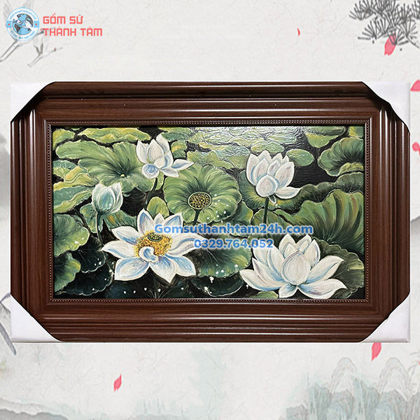 TRANH SỨ BÁT TRÀNG VẼ HOA SEN TỈ MỈ, CAO CẤP