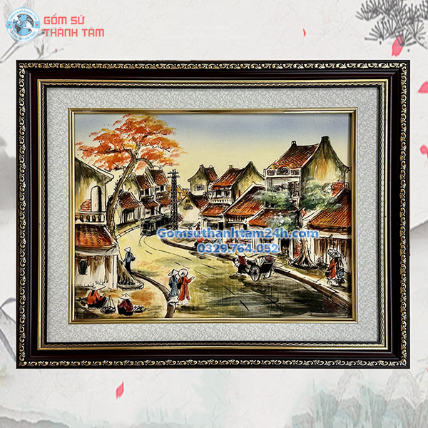 TRANH SỨ BÁT TRÀNG CẢNH HÀ NỘI KHUNG CỠ NHỎ