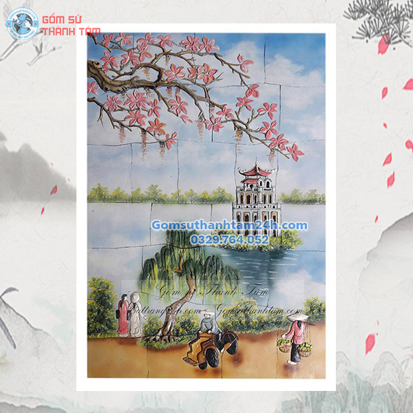 TRANH GỐM ĐẮP NỔI GHÉP MẢNH SƠN THUỶ HỮU TÌNH