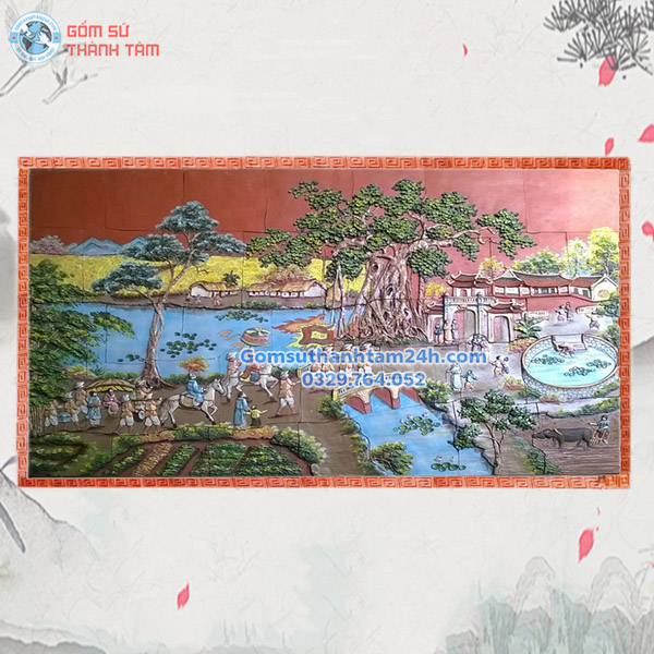 TRANH GỐM ĐẮP NỔI GHÉP MẢNH VINH QUY BÁI TỔ