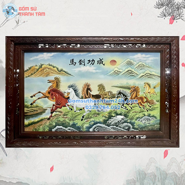 TRANH SỨ BÁT TRÀNG MÃ ĐÁO THÀNH CÔNG KHUNG CAO CẤP