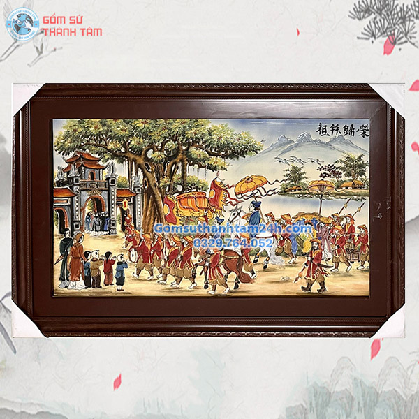 TRANH SỨ BÁT TRÀNG VINH QUY BÁI TỔ KHUNG CHỮ NHẬT