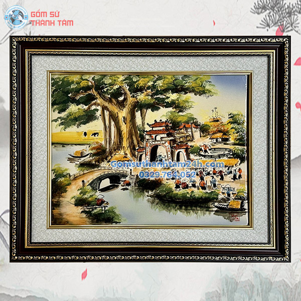 TRANH SỨ BÁT TRÀNG CẢNH ĐỒNG QUÊ KHUNG CỠ NHỎ
