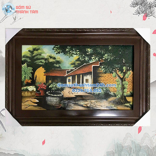 TRANH SỨ BÁT TRÀNG CẢNH ĐỒNG QUÊ KHUNG CHỮ NHẬT