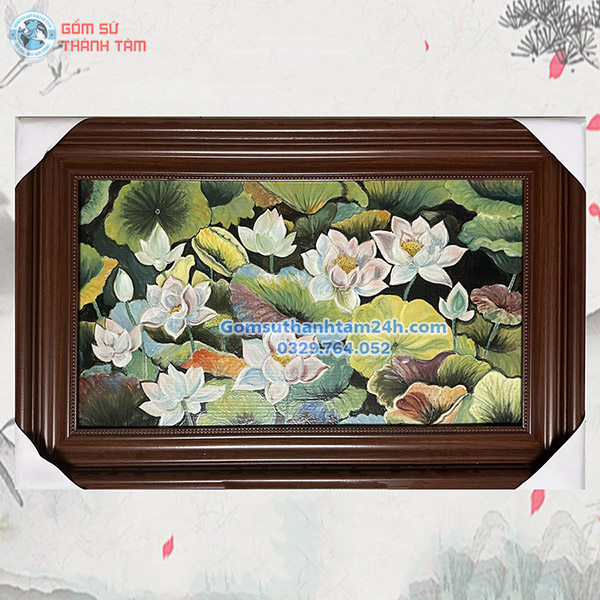 TRANH SỨ BÁT TRÀNG VẼ HOA SEN TỈ MỈ, CAO CẤP