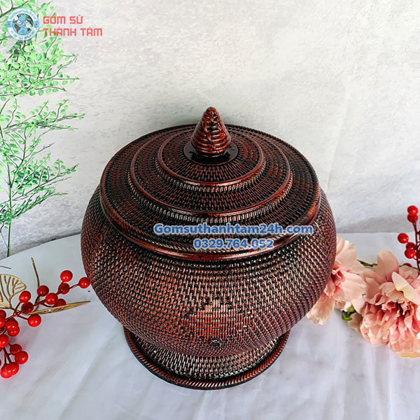 BAO Ủ ẤM TRÀ NHỰA GIẢ MÂY TRE ĐAN MÀU NÂU