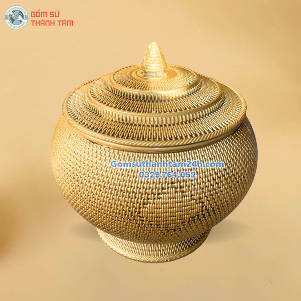 BAO Ủ ẤM TRÀ NHỰA GIẢ MÂY TRE ĐAN MÀU VÀNG KIM
