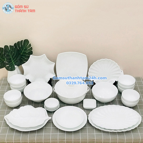 BỘ BÁT ĐĨA TRẮNG SỨ CHẤT LƯỢNG CHUẨN BÁT TRÀNG