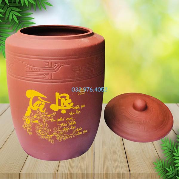 Chum Đựng Gạo Tài Lộc Nắp Cao