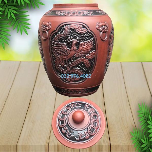 Chum Đựng Gạo Tứ Linh Nắp Cao