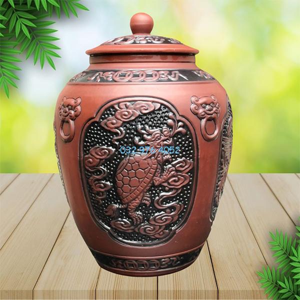 Chum Đựng Gạo Tứ Linh Nắp Cao