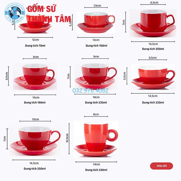 Cốc Ly Sứ Cafe Men Bóng Đỏ