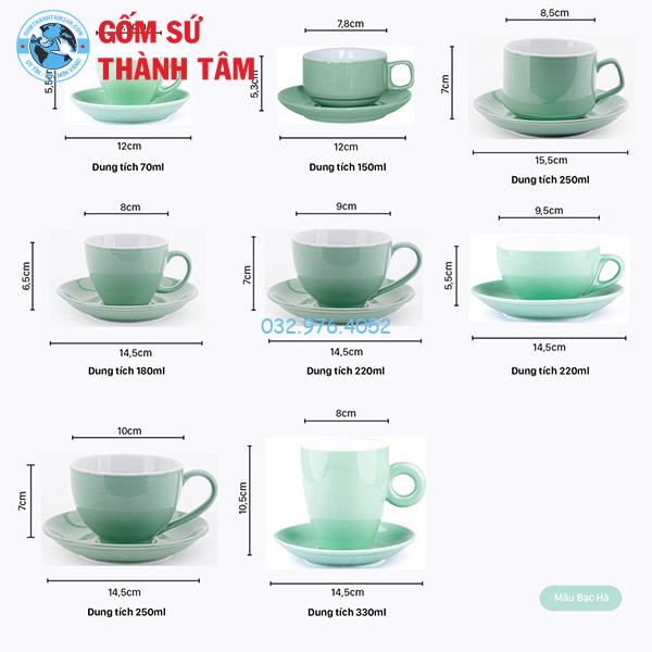 Cốc Ly Sứ Cafe Men Bóng Xanh Bạc Hà