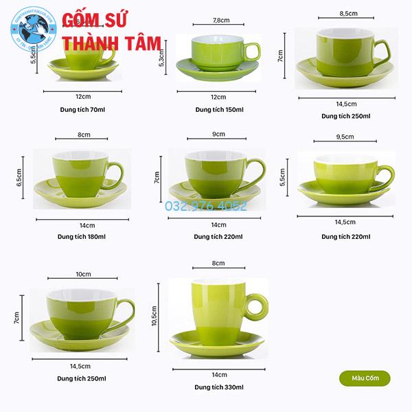 Cốc Ly Sứ Cafe Men Bóng Xanh Lá Mạ