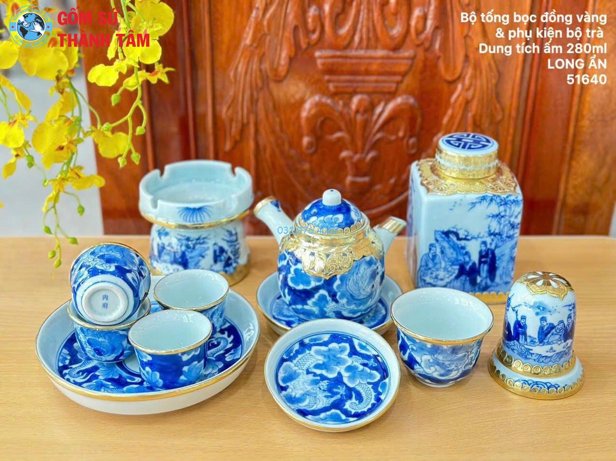 Combo Ấm Chén Men Xanh Bọc Đồng