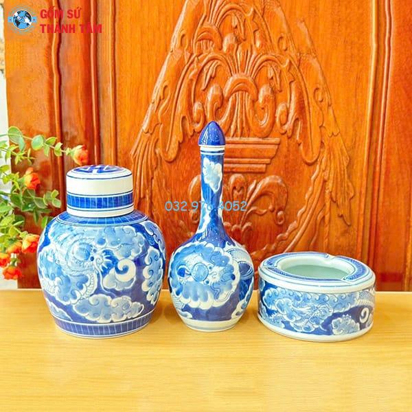 Combo Phụ Kiện Ấm Chén Men Lam | Mẫu Trơn