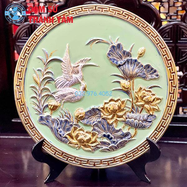 Đĩa sứ lưu niệm cao cấp sen