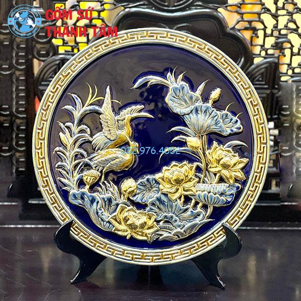Đĩa sứ lưu niệm cao cấp sen