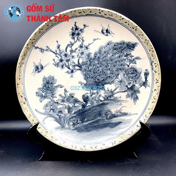 Đĩa sứ lưu niệm men rạn bọc đồng