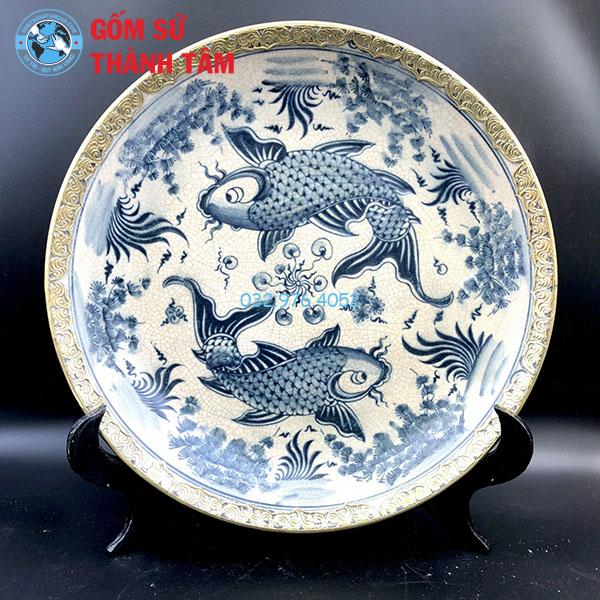 Đĩa sứ lưu niệm men rạn bọc đồng