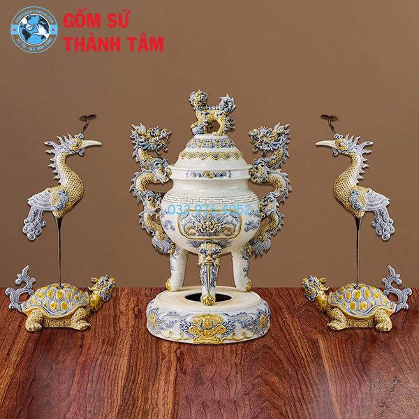 Đồ thờ men rạn lưu hương đỉnh hạc