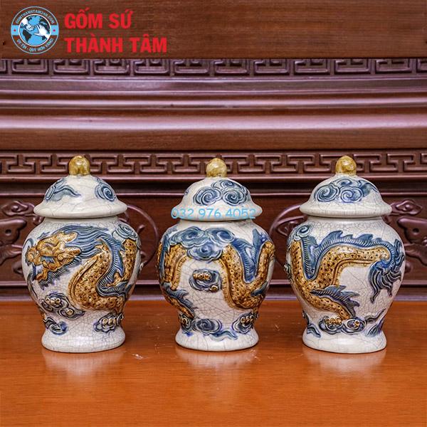 Bộ Lư Hương Đỉnh Hạc Men Trắng