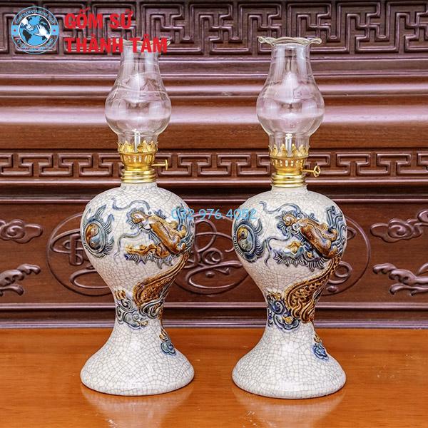 Đồ thờ men rạn rời rồng đèn dầu