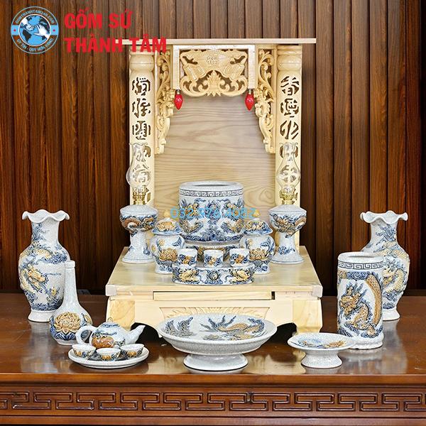 Đồ thờ men rạn tổng thể rồng thần tài