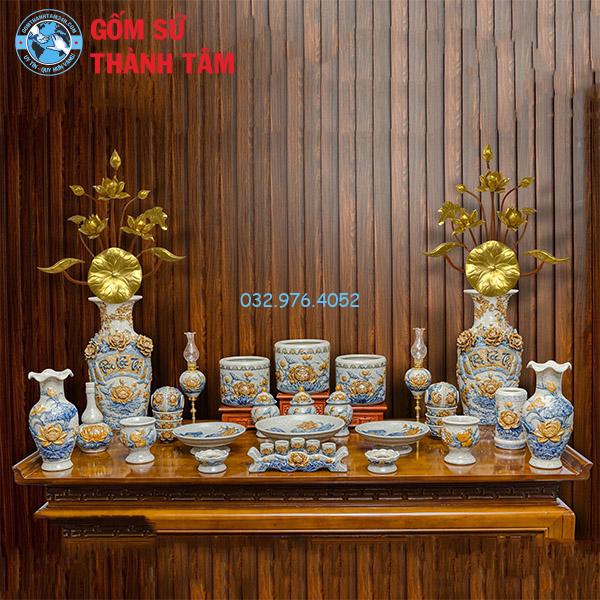 Đồ thờ men rạn tổng thể sen bát hương không đỉnh hạc
