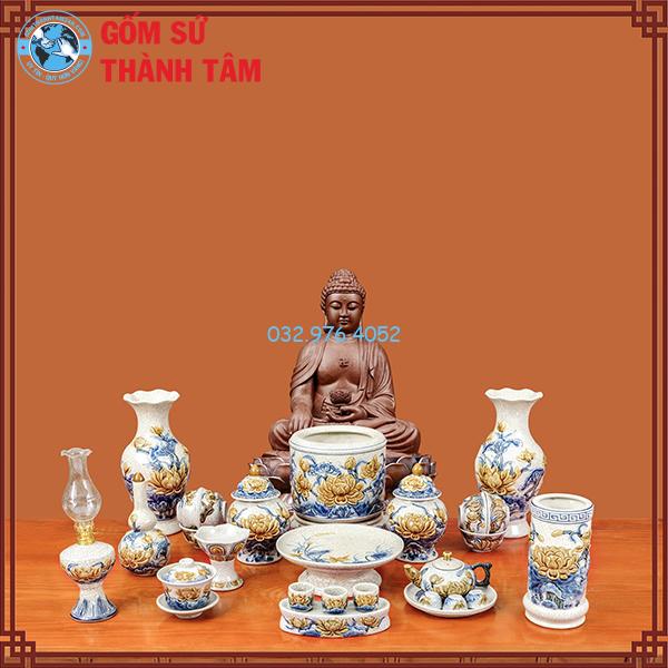 Đồ thờ men rạn tổng thể sen treo tường