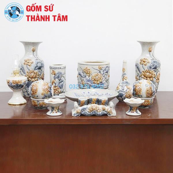 Đồ thờ men rạn tổng thể sen treo tường