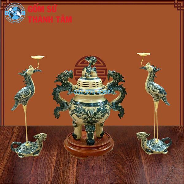 Đồ thờ men rạn tràm cổ lưu hương đỉnh hạc