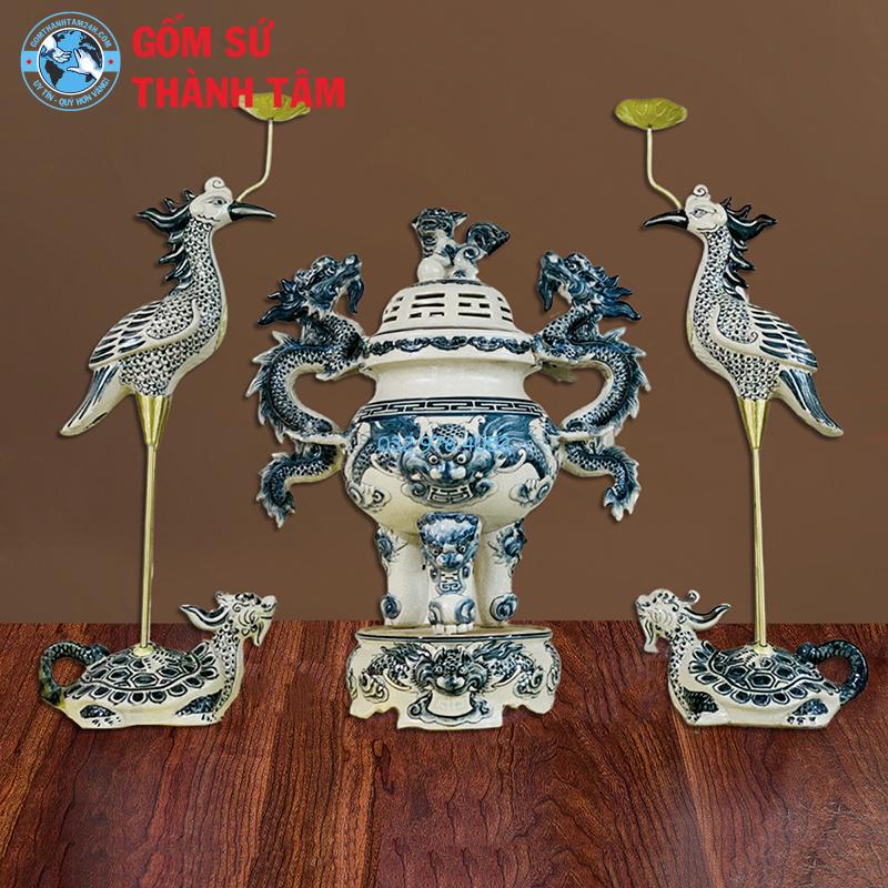Đồ thờ men rạn tràm cổ lưu hương đỉnh hạc