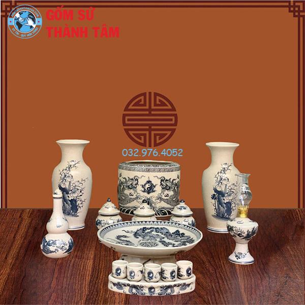 Đồ thờ men rạn tràm cổ tổng thể rồng thần tài