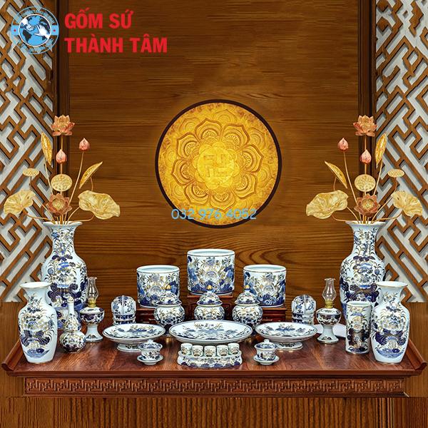 Đồ thờ vẽ vàng tổng thể rồng ba bát hương không đỉnh hạc