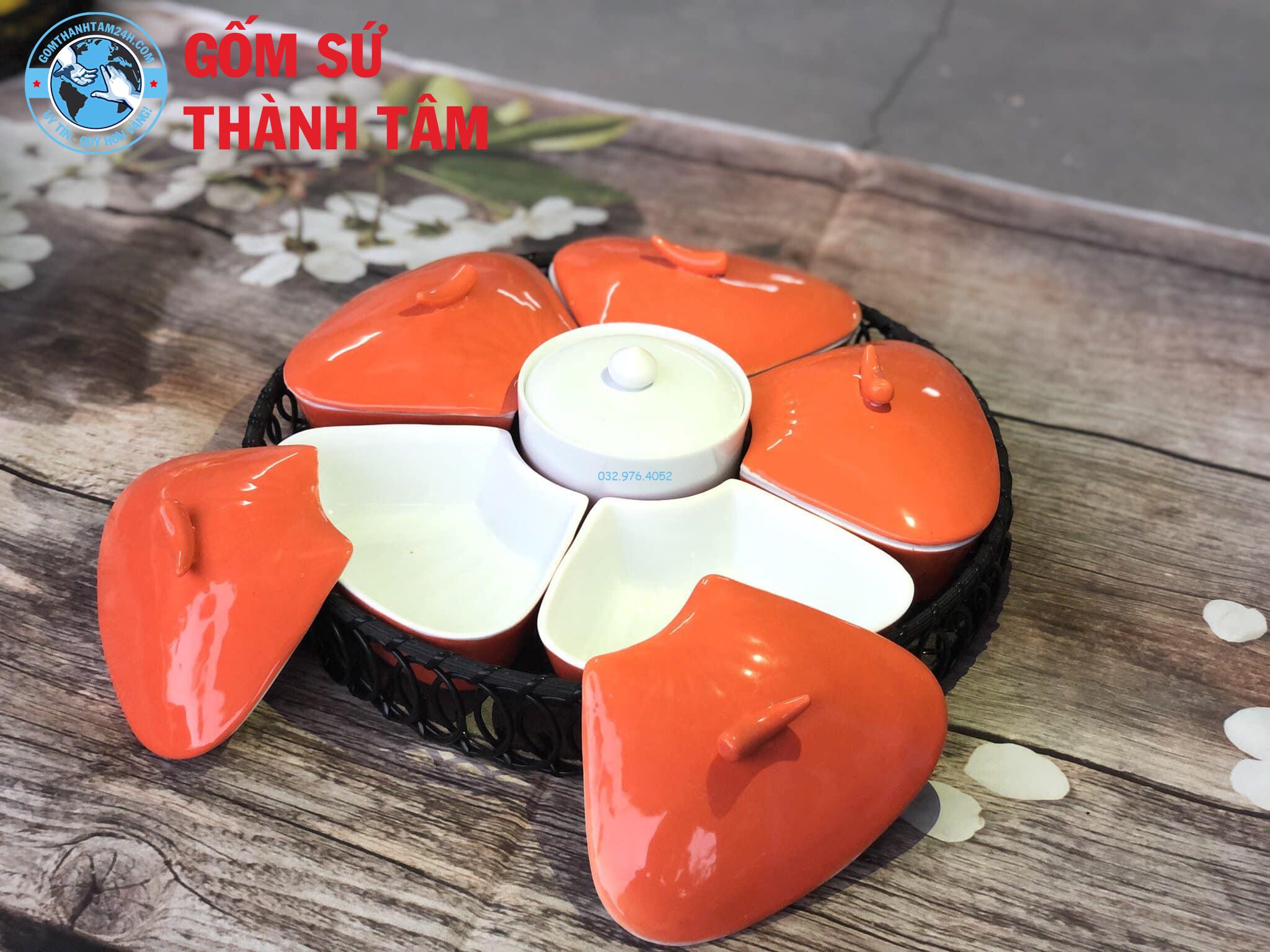 Khay đựng mứt kẹo khay đào 5 cánh mây